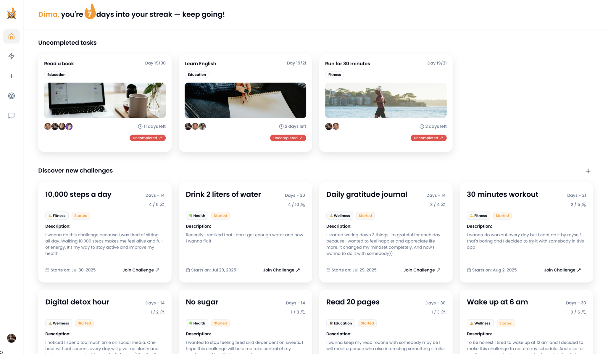 ChallengeMe App Interface - Dashboard